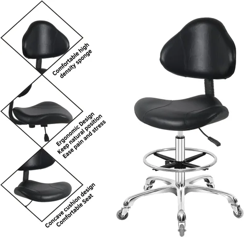 Vista 4 de Silla de dibujo giratoria con ruedas, ajustable, resistente (400 libras), soporte lumbar, silla de tareas para escritorio en casa, estudio Negro