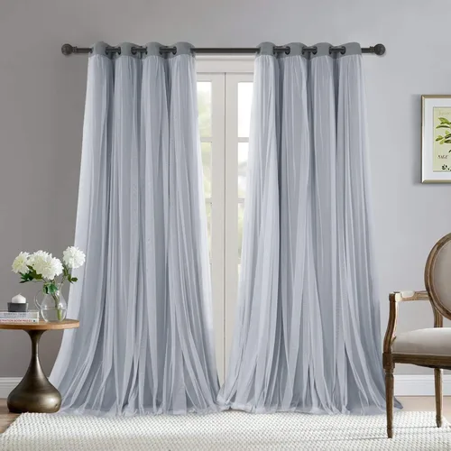 Vista 41 de BONZER Cortinas opacas con superposición transparente, mezcla y combina paneles de ventana de doble capa con aislamiento térmico para sala de estar