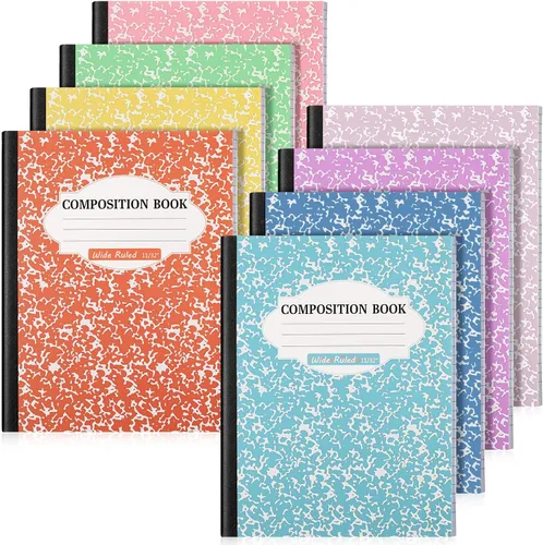 Vista 7 de Colarr Paquete de 8 cuadernos de composición de 9.75 x 7.5 pulgadas de ancho, libros de composición de papel de mármol a rayas de varios