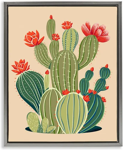 Vista 11 de Stupell Industries Ziwei Li - Lienzo decorativo para pared, diseño de flores de cactus caprichoso Flotador negro enmarcado
