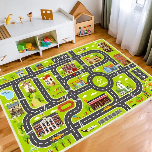 Vista 12 de Alfombra de juego para niños, alfombra educativa de 31 x 48 pulgadas, alfombra antideslizante de la vida urbana, alfombra de aprendizaje para niños