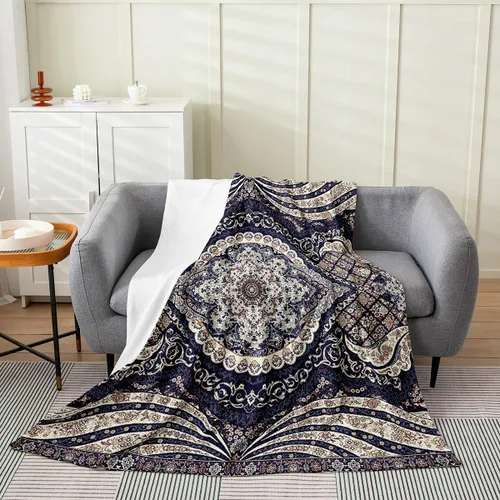 Vista 13 de Erosebridal Manta Bohemia de Tiro 40x50 Pulgadas, Retro Azul Amarillo Degradado Rojo Floral Bohemio Tribal de Vellón, Vintage Antiguo Enrejado
