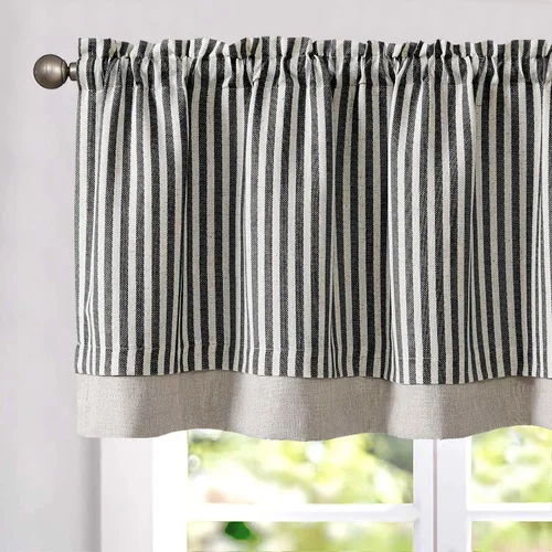 Vista 18 de jinchan Cenefa de Lino a Rayas para Ventanas de 16 Pulgadas Cortinas Opacas para Ventana Pequeña Estilo Granja Cenefa de Doble Capa para Sala