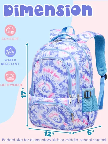 Vista 2 de BLUEFAIRY Mochilas infantiles para niñas y niños, regalos de regreso a la escuela para niños, primaria, primaria, escuela secundaria, Violeta claro