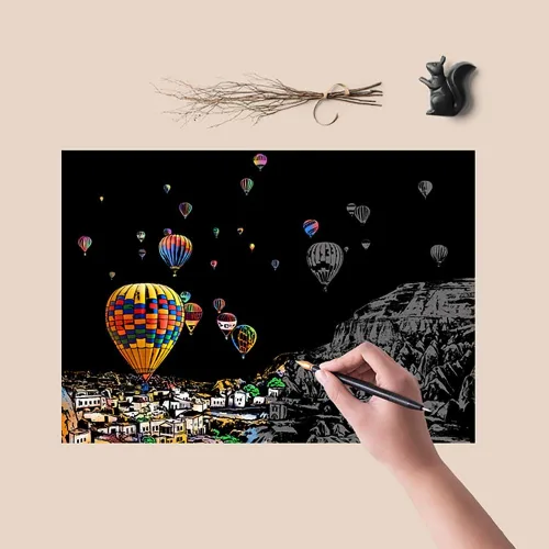 Vista 5 de Papel de pintura para rascar arcoíris (A4) para niños y adultos, juego de rascador de visión nocturna de bricolaje: 4 hojas de tarjetas para rascar