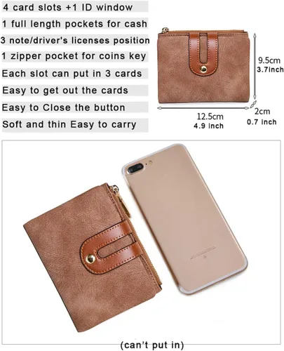 Vista 34 de AOXONEL Cartera pequeña de cuero plegable Rfid para mujer, con cremallera, bolsillo para tarjeta de identificación, delgada, compacta y delgada