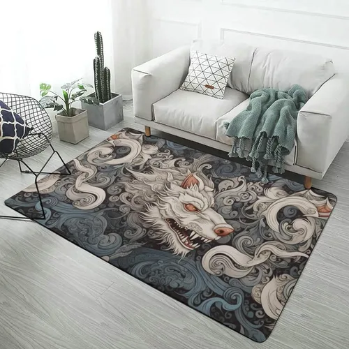 Vista 11 de Alfombra de arte de mitología nórdica de lobo Fenrir, tapete divertido regalo para decoración del hogar para dormitorio, sala de estar, alfombra
