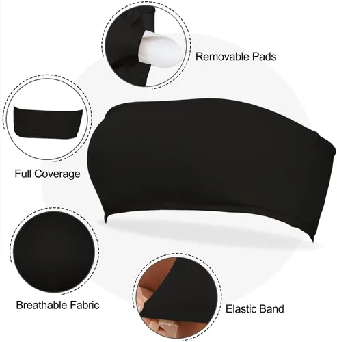 Vista 5 de Boudaner Sujetador deportivo con relleno para mujer, sin tirantes, sin tirantes, sólido, sin costuras, para yoga, entrenamiento, bralette