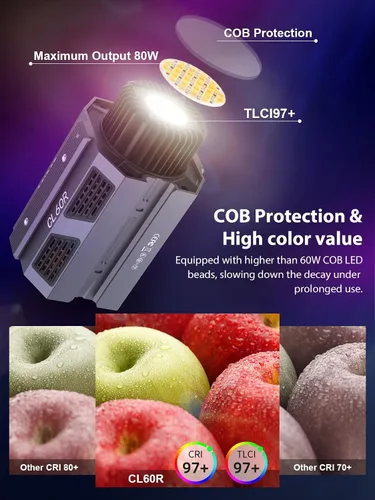 Vista 4 de COLBOR CL60R Luz de video RGB de 65 W, 2700 ~ 6500 K, iluminación de salida continua, 13 efectos de luz con montaje Bowens, control de aplicación