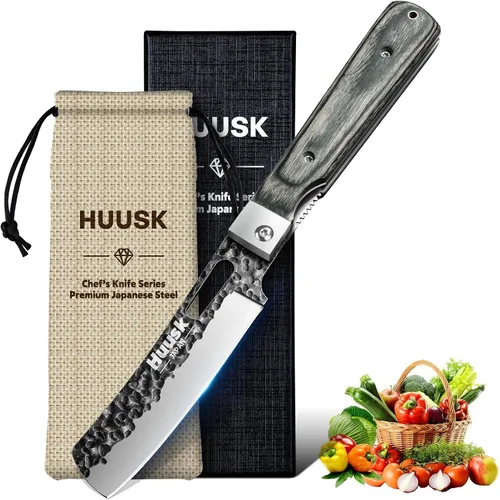 Vista 9 de Huusk Cuchillo japonés plegable para pan, navaja de bolsillo con borde