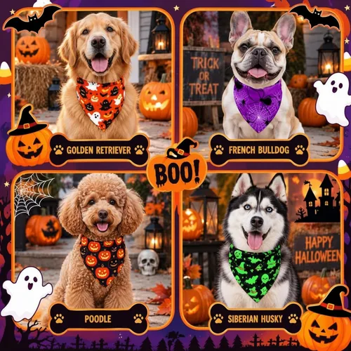 Vista 4 de Newwiee - 200 bandanas de Halloween para perros a granel, L, 25 x 17