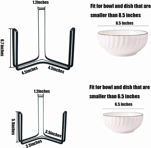 Vista 6 de Soporte para Platos y Cuencos de Vajilla Apto para Cuencos de 6.5 Pulgadas de Diámetro, Estante de Exhibición y Almacenamiento de Cuencos de Metal