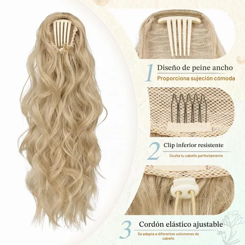 Vista 2 de SOFEIYAN Extensión de cola de caballo con cordón, de 24 pulgadas, ondulado, rizado, con clip, extensiones de cola de caballo con clip, extensiones