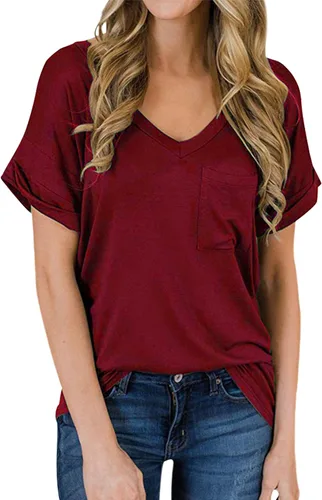 Vista 2 de Aranmei Paquete de 3 camisas básicas de manga corta con cuello en V para mujer