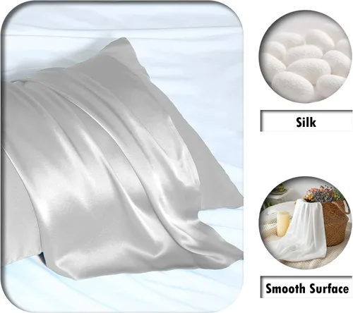 Vista 32 de Funda de almohada de seda para cabello y piel, suave, transpirable y sedosa, juego de fundas de almohada 100% tamaño estándar de 2 piezas, fundas