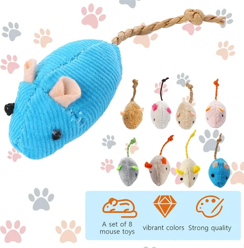Vista 3 de Mozeat Lens Paquete de 8 ratones de juguete para gatos, juguetes interactivos para gatos, ratones de peluche, juguetes de gato con hierba gatera