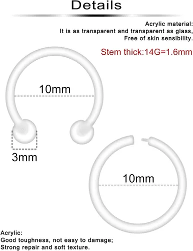 Vista 2 de 30 piezas 14G 16G Retenedor de tabique de plástico transparente anillo de tabique flexible joyería para el trabajo, cirugía deportiva, resonancia