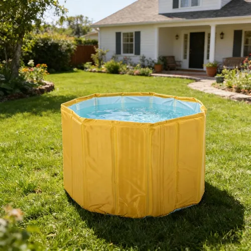 Vista 4 de Bañera inflable para adultos, plegable, 31.50 pulgadas de diámetro Amarillo