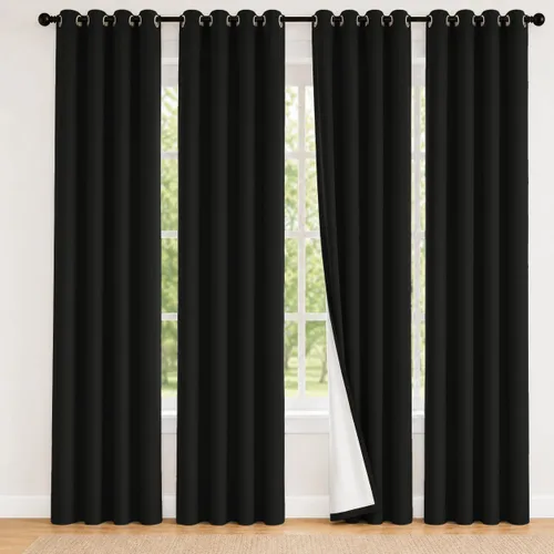 Vista 104 de 2 paneles de cortinas 100% opacas, de peso medio, con aislamiento térmico y ojales para dormitorio, sala de estar, tratamiento de ventana