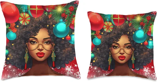 Vista 3 de Black women Christmas ornament melanin curly hair Melanin Christmas Queen Xmas Black Girl Magic Ornament - Almohada de 16 x 16 pulgadas, multicolor
