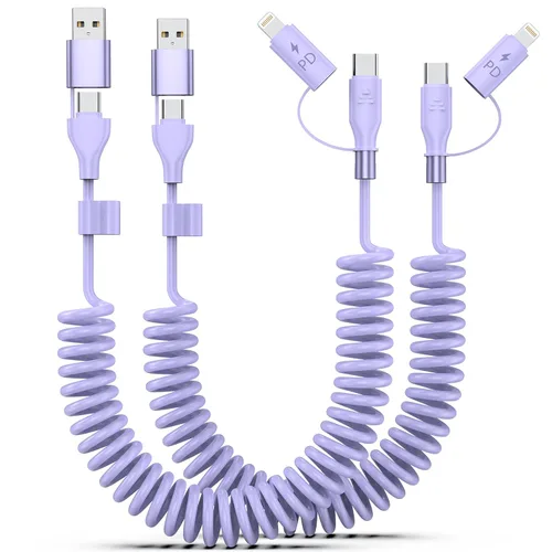 Vista 8 de Paquete de 2 cables USB-C y Lightning en espiral 2 en 1, cable de carga para iPhone 17 16 15 de 3 pies, cable de carga rápida de 60 W para iPhone