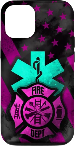 Vista 28 de EMT EMS Firefighter Pink Turquoise Fire Rescue American Flag Case for iPhone 16
