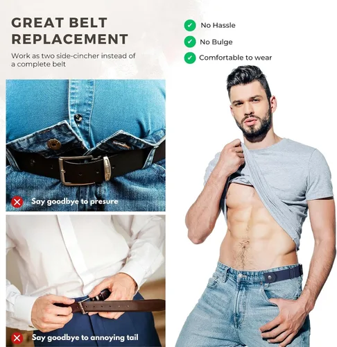 Vista 4 de BELTROAD Cinturones sin hebilla para hombres y mujeres, cinturón lateral sin hebilla, cinturón elástico ajustable invisible sin hebilla