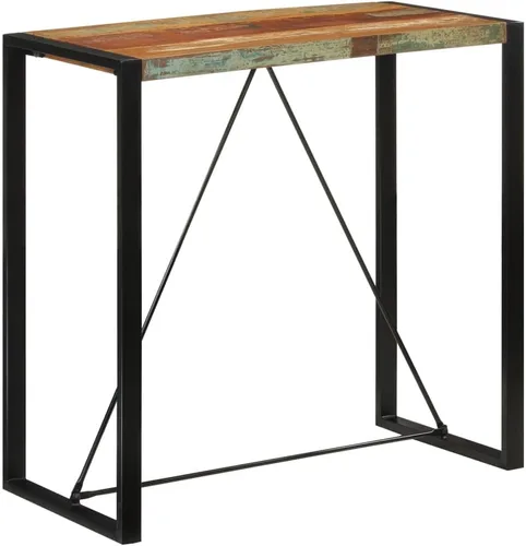 Vista 9 de Industrial Bar Table Solid Reclaimed Wood and Iron Frame Counter Height 43.3 Inch Narrow Design for Small Spaces Indoor Outdoor Use Dining Room