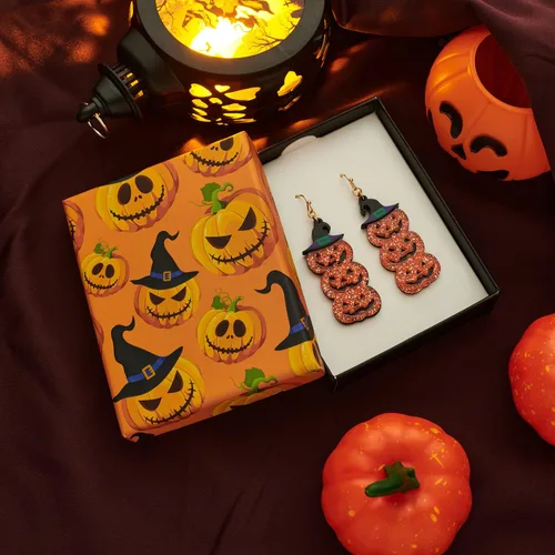 Vista 5 de LILIE&WHITE Aretes de Halloween para mujer, aretes de calabaza para araña, aretes colgantes de bombeo, aretes colgantes de telaraña, joyería