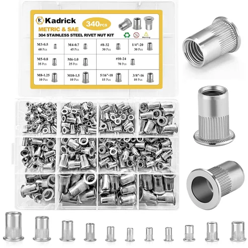 Vista 10 de 100 piezas tuercas de remache Kadrick M6, tuercas de inserción roscadas métricas de acero al carbono de cabeza plana Rivnuts
