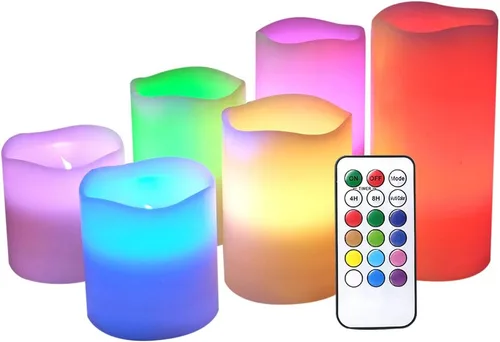 Vista 9 de Velas LED sin llama que cambian de color con control remoto de 18 teclas y temporizador, calcomanías de Live Love Laugh que funcionan
