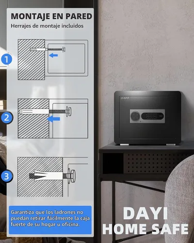 Vista 8 de DAYI - D-25 - Caja fuerte con bolsa ignífuga e impermeable para hogar o gabinete para dinero en efectivo y objetos de valor, con teclado electrónico