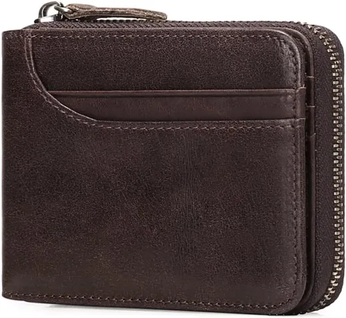 Vista 8 de Carteras GOIACII para hombres de cuero genuino con bolsillo frontal RFID con cierre de cremallera Bifold con tarjetero RFID, Zip Around, Bifold