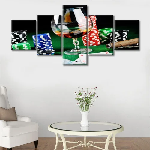 Vista 2 de TUMOVO 5 paneles para decoración del hogar, fichas apiladas, obras de arte modernas y contemporáneas grandes para bar, pub, club, fotos, tarjetas