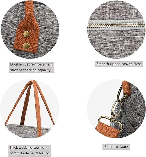 Vista 6 de Bolsa de almuerzo para mujer, bolsa de almuerzo impermeable con correa de hombro ajustable, trabajo (gris)