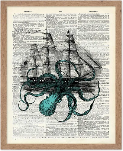 Vista 59 de Poster Master Póster de pulpo para parejas, póster de diccionario, arte Kraken, regalo romántico para él, ella, amantes, decoración náutica