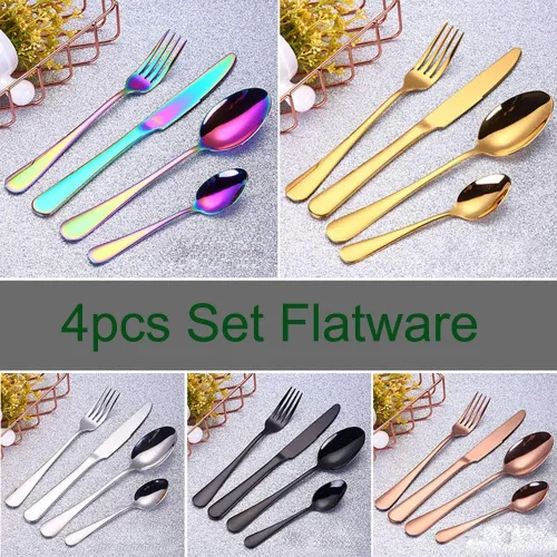 Vista 7 de 4pcs Set Cutlery Dinnerware 304 Stainless Steel Flatware Set Tableware Dinner Spoon Fork Knife Flatware Serving Sets (Black)