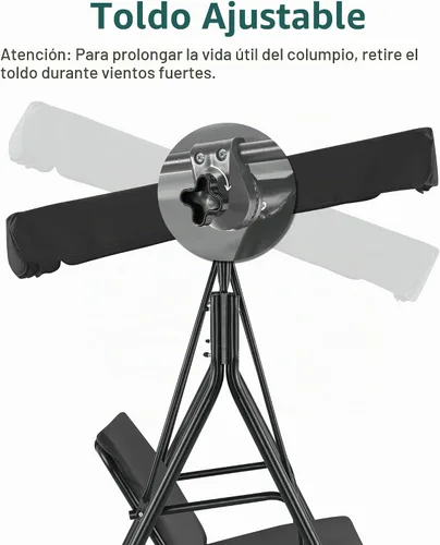 Vista 7 de MCombo - Silla de columpio para patio al aire libre, sillón balanceable con toldo ajustable para 3 personas, cojines extraíbles, 4003