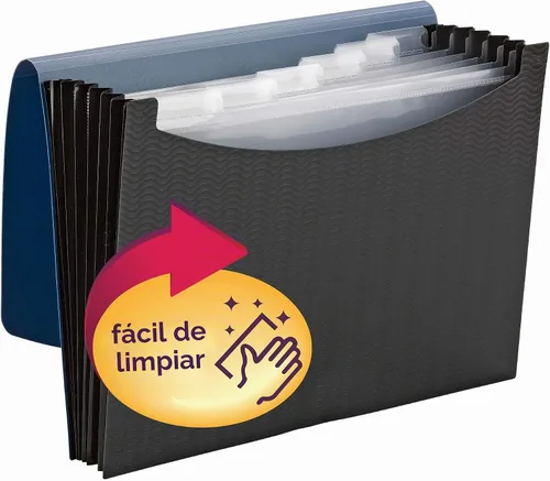 Vista 3 de Smead Poly clasificadora, 6 separadores, cierre de solapa y cordón, tamaño carta, patrón de ondas, azul/negro (70872)