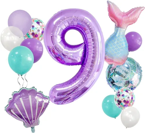 Vista 11 de Decoraciones de cumpleaños de sirena número 1: 13 globos de cola de sirena