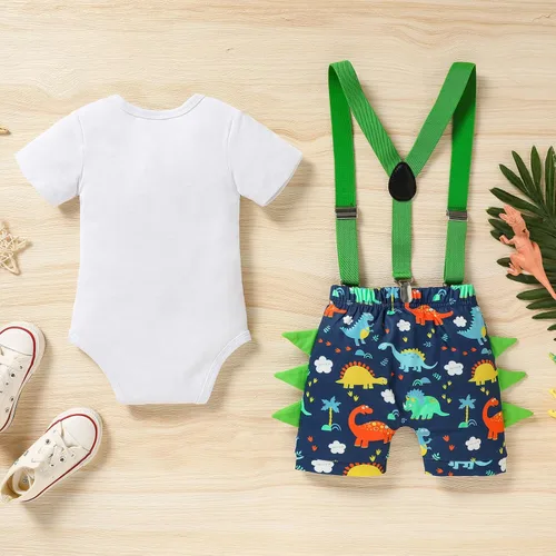 Vista 3 de Viworld Conjunto de ropa de manga corta con tirantes ajustables en Y para bebé, para el primer cumpleaños