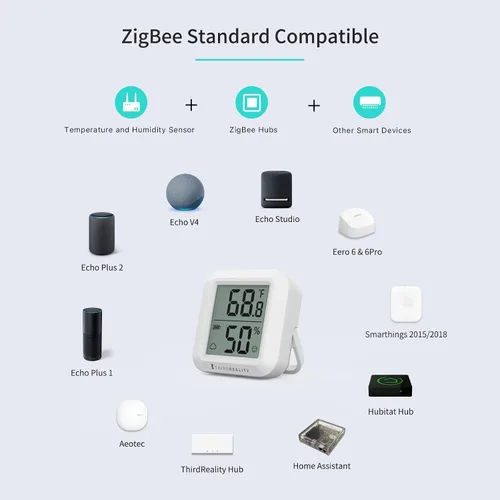 Vista 3 de THIRDREALITY Sensor de temperatura y humedad Zigbee con pantalla LCD digital, requiere concentrador ZigBee, registros de aplicaciones, monitoreo