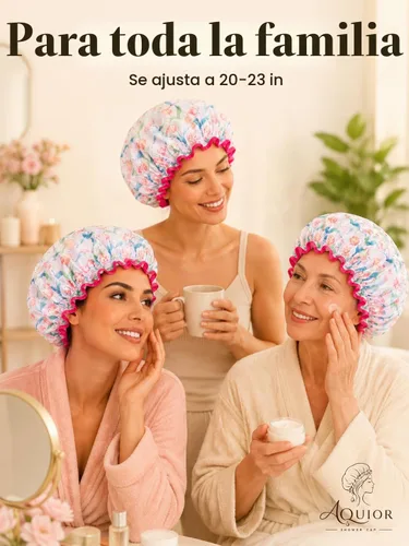 Vista 5 de Aquior Gorro de ducha para mujer, impermeable, reutilizable, con elástico suave, tamaño grande para cabello largo, bonito gorro de baño para ducha