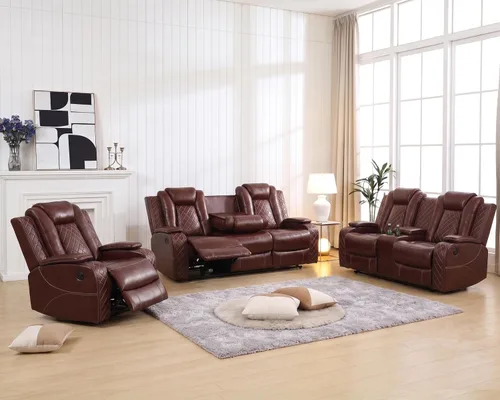 Vista 10 de Juego de sofá reclinable eléctrico con LED, juego de sofá de cuero transpirable para sala de estar, juego de sofá reclinable con puerto USB, Negro