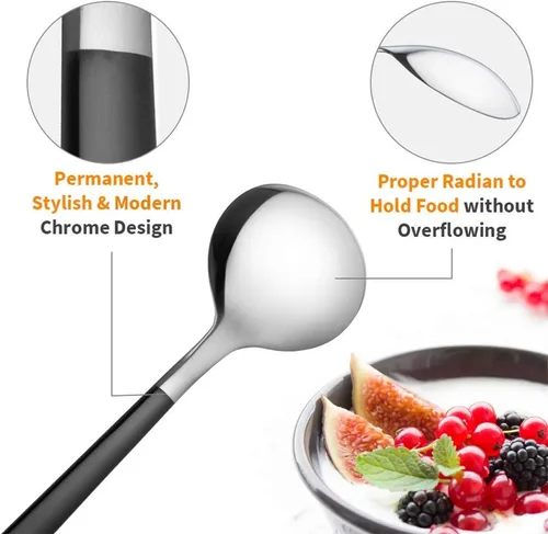 Vista 3 de Cucharas de cena de acero inoxidable de 4 piezas con borde redondo, cuchara de mesa cómoda de mango largo de 8 pulgadas, cubiertos pulidos