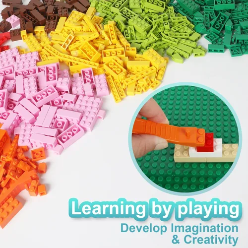 Vista 3 de Ladrillos de construcción compatibles con Lego Classic, 500 piezas de bloques de construcción básicos a granel en color aleatorio