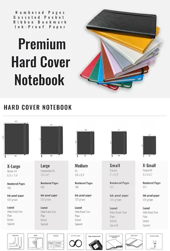 Vista 5 de Minimalism Art, Premium Hard Cover Notebook Journal, X-Large Size, Master A4 8.3" x 11.4", 186 Numbered Pages, Gusseted Pocket, Ribbon Bookmark