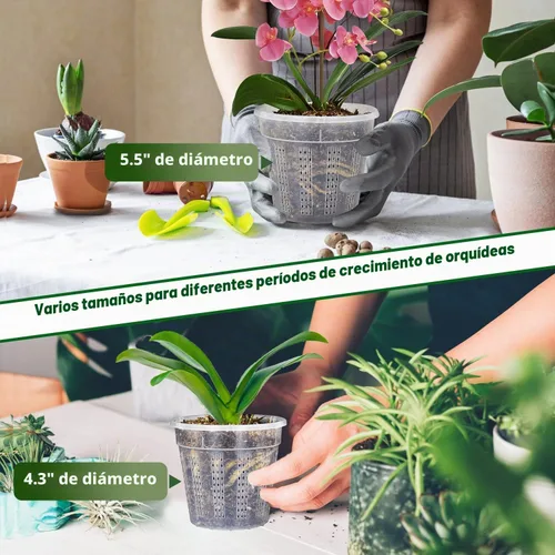 Vista 4 de 8 macetas para orquídeas, 4 de cada una de 4.3 pulgadas, 5.5 pulgadas con agujeros, macetas de orquídeas para trasplantar, maceta de plástico