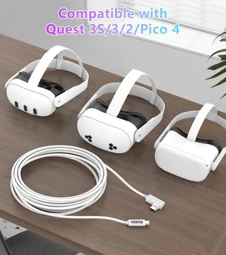 Vista 3 de YRXVW Cable de enlace de 10 pies compatible con Meta/Oculus Quest 3S, Quest 3, Quest 2/Pro, PICO 4 accesorios VR, cable de carga y cable de datos