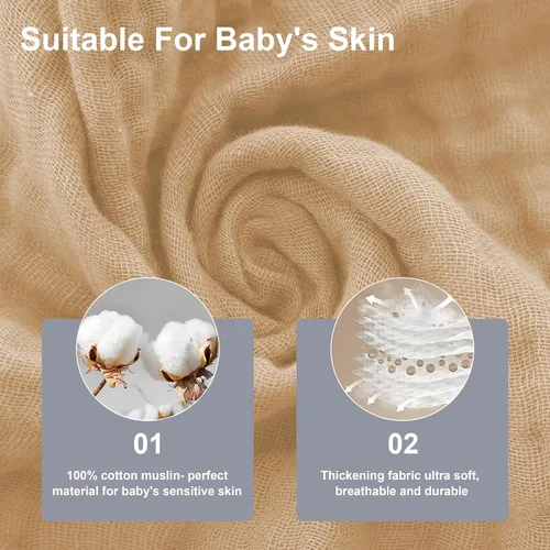 Vista 7 de SWEET DOLPHIN Paquete de 12 Paños de Muselina para Bebé - Paños Faciales Suaves para Recién Nacidos, Paños de Baño Absorbentes para Lavar
